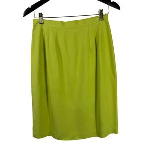City Silk Lime‎ Green Silk Pencil Skirt Elastic Waist Size 10 Vintage Y2K Office
